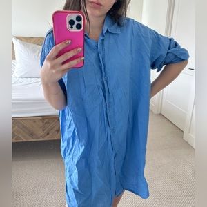 H&M LINEN BLUE BUTTON DOWN TOP